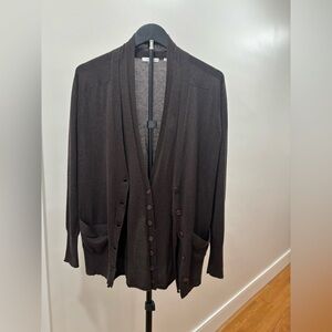 268. Cashmere Silk Blend Dark Brown Double Button-Up Cardigan By 360 Cashmere